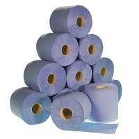Papier essuie-tout industriel en rouleau jumbo bleu, jetable, 2 plis, hygiénique, écologique, gaufrage personnalisé en gros