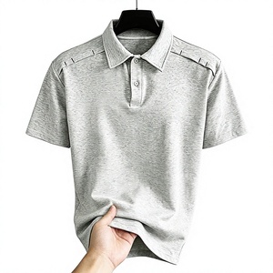 เสื้อเจอร์ซีย์แขนสั้นสีเทาสำหรับผู้ชาย ผ้าถักลำลอง 100% ผ้าฝ้าย ระบายอากาศได้ดี กันยับ สีพื้น ติดกระดุมด้านหน้า ทรงปกติ - Product Image 1