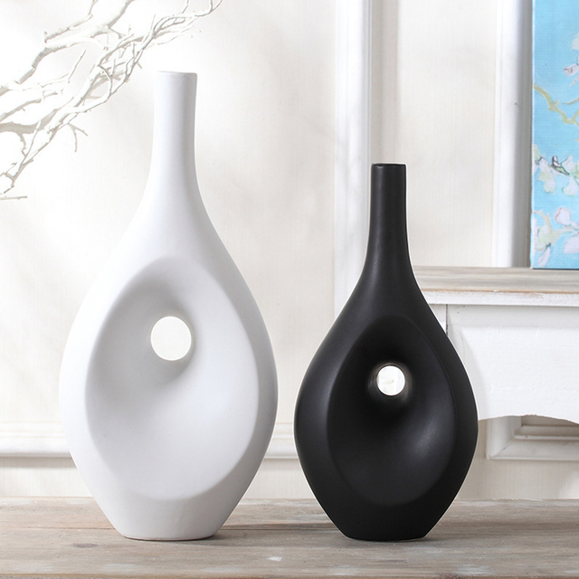 Creativity Hollow Oval Dining Table Decorate Vase Artificial Flower Sculpture Ceramic Vases