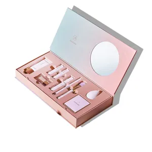 Boîte de papier cadeau à fermeture magnétique cosmétique de haute qualité personnalisation impression ensemble de maquillage de beauté boîte d'emballage avec miroir