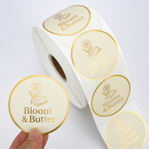 Personalisierter, Individueller <span class=keywords><strong>2</strong></span>-Zoll Wasserdichter Selbstklebender Vinyl-Rollenverpackungsaufkleber mit Privatdruck, Goldfoliengeprägtem Logo-Sticker - Product Image 1