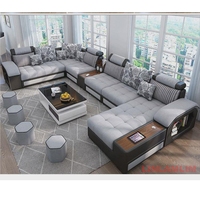Ensemble de canapés sectionnels en tissu en forme de U Linlamlim - Meubles de salon modernes avec rangement, table d'appoint intégrée, USB et coussins