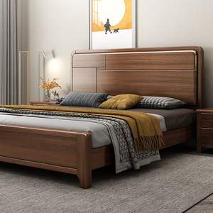 Lit en bois de noyer de style chinois moderne 1,5 m 1,8 m avec coffre de rangement, lit de mariage pour chambre principale - Product Image 2