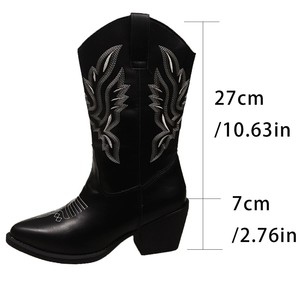 Bottes Western Rétro Brodées à Talons Bas pour <span class=keywords><strong>Femme</strong></span>, Bottes de Cowboy à Bout Pointu en <span class=keywords><strong>Daim</strong></span> <span class=keywords><strong>Noir</strong></span> pour <span class=keywords><strong>Femme</strong></span>, Bottes de Chevalier Grande Taille 43 - Product Image 6