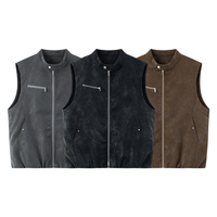 Gilet sans manches pour homme en faux daim à col montant et fermeture éclair, personnalisable avec logo, respirant, résistant à l'usure, multi-poches, décontracté, vente en gros