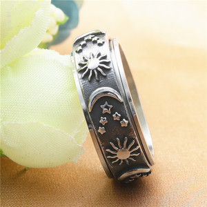 Anillo Sol Luna Estrellas para Hombre, Retro, de Acero Inoxidable Plateado, Giratorio, Joyería de Moda, Regalo - Product Image 2