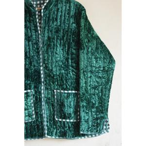 Velvet Quilted Jacket, Handmade Crushed Velvet, Checkered Trim, Oversized Boho <b>Coat</b>, Quilted Jacket, Velvet Quilted Jacket - Product Image 1