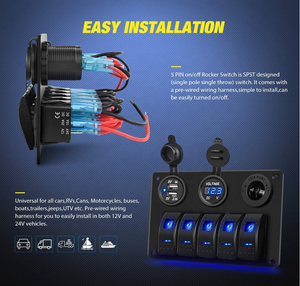 5ギャングLEDロッカースイッチパネル防水デュアルUSB充電器ソケットマリンボートカーRVトラック12V電気制御スイッチパネル - Product Image 3