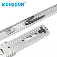 Glissière de tiroir télescopique en acier à roulement à billes, à fermeture amortie, à ouverture par poussée, à extension totale de 45 mm, pour cuisine, salle à manger, chambre et salle de bain