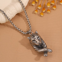 Collier pendentif tête de tigre 3D vintage en argent antique, en acier inoxydable, pour homme, style animal sauvage, chaîne maille hip-hop