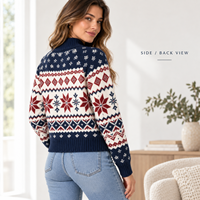Pull en tricot Fair Isle à col roulé personnalisé pour femme, à manches longues, jacquard, pour tenue décontractée quotidienne d'hiver