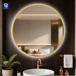 <span class=keywords><strong>Miroir</strong></span> <span class=keywords><strong>de</strong></span> <span class=keywords><strong>salle</strong></span> <span class=keywords><strong>de</strong></span> <span class=keywords><strong>bain</strong></span> LED mural rond <span class=keywords><strong>de</strong></span> luxe contemporain avec cadre en aluminium doré pour hôtel et salon - Product Image 1