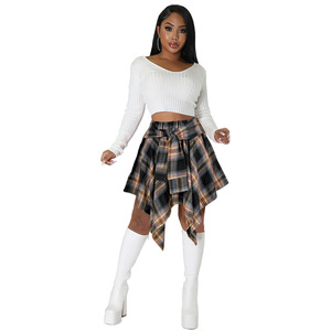 Chemise-<span class=keywords><strong>jupe</strong></span> à carreaux irrégulière pour femmes, tendance estivale, robe courte décontractée pour femmes, mini-jupes - Product Image 2