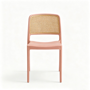 Modern Pink <b>Plastic</b> <b>Dining</b> <b>Chair</b> With Woven Backrest Stackable Design Contemporary Home Furniture - Product Image 3