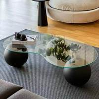 Table basse créative en verre trempé avec cadre en acrylique, design circulaire, couleur crème moderne, simple, non pliable, meubles de salon