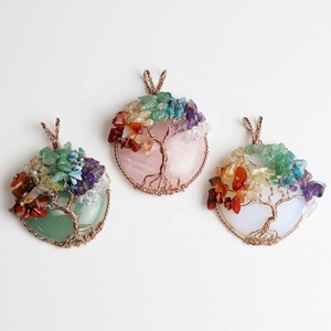 Venta al por mayor: 7 colgantes de aventurina verde, ojo de tigre, cristal de roca, piedras preciosas naturales, árbol de la vida, amatista, ópalo, diamante y perla. - Product Image 4