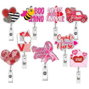 Clip para insignias de acrílico con purpurina divertida de corazón rosa, con diseño de <span class=keywords><strong>Cupido</strong></span>, cierre a presión con tirador telescópico, para el Día de San Valentín, DIY, transfronterizo - Product Image 4