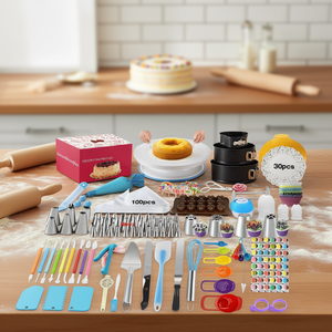 Juego de decoración de pasteles de lujo, 390 piezas, plato giratorio de acero inoxidable con 48 boquillas para repostería y arte culinario - Product Image 2