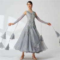 B-2052 Gris De Haute Qualité Standard Salle De Bal Robe Lisse Haut De gamme Personnalisé Valse Tango Robe Pour Concours