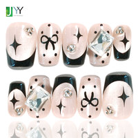 Uñas Postizas de Lujo Hechas a Mano con Pedrería, Diseño Ojo de Gato, Uñas Artificiales con Cristal, Uñas Acrílicas Personalizadas con Logotipo y Empaque