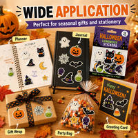 Autocollants d'Halloween Lumineux de Nuit Imperméables Découpés sur Mesure avec Logo Personnalisé, Motifs Chat et Chapeau de Sorcière, pour Scrapbooking et Fêtes