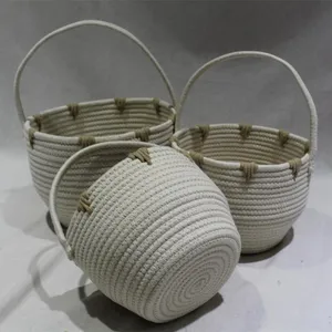 High Quality Best Price Set 3 Eco-Friendly Folding Multifunction Cotton <strong>Rope</strong> <strong>Storage</strong> <strong>Baskets</strong> Small Object Container Gift <strong>Basket</strong> - Product Image 1