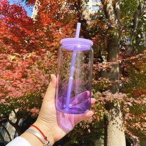 Bpa Free Ombre Jelly Colored 16 Oz Can Shaped <b>Cups</b> Cool Drinking <b>Plastic</b> Glasses With Colorful Pp Lids for Uv Dtf Wraps - Product Image 3