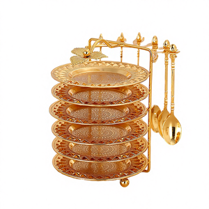 Art Deco Metal Handicraft Fruit <b>Plate</b> Spoon Set with Color-Changing Function for Afternoon <b>Tea</b> Cake Snack Tray Wedding/Eid Tray - Product Image 4