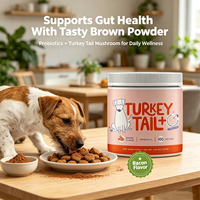 Poudre Probiotique pour Chiens Saveur Bacon Savoureuse, Mélange de Champignons Turkey Tail pour le Soutien Immunitaire, Digestif et Cutané, 100 Doses par Pot