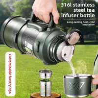 Thermos en acier inoxydable 316, grande capacité, pour le sport et les voyages en plein air, avec poignée pour utilisation en voiture, double paroi