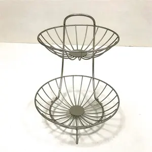 Nickel Sntin 2 Tier dây thực phẩm Giỏ dây sắt trái cây lưu trữ giỏ