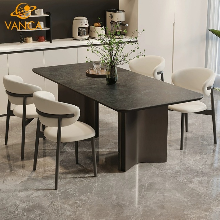 Contemporary Italian Modern Marble Dining Table & Chair Set