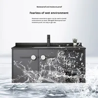 Ensemble de meubles de salle de bain en aluminium miroir avec finition laquée LED imperméable moderne, lavabo en céramique, design mural pour la maison et l'hôtel