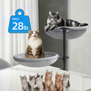 Lit de bureau pour chat, <span class=keywords><strong>hamac</strong></span> double couche, <span class=keywords><strong>support</strong></span> pivotant réglable en hauteur, petite perche-nid pour chaton, étagère amovible et lavable - Product Image 2