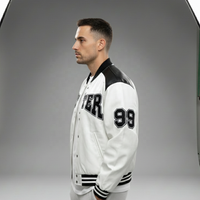En Stock, Chaquetas Varsity de Lana Estilo Universitario con Manga de Cuero Genuino OEM, Logotipo Bordado en Chenille, Diseño Personalizado, Envío Rápido