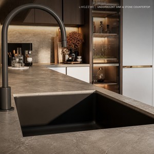 Gabinetes <span class=keywords><strong>de</strong></span> Cocina Modulares <span class=keywords><strong>de</strong></span> <span class=keywords><strong>Madera</strong></span> Sólida Hechos a Medida para Toda la Casa, Isla en Forma <span class=keywords><strong>de</strong></span> U, Encimera <span class=keywords><strong>de</strong></span> Piedra Sinterizada, Iluminación LED sin Manijas - Product Image 4