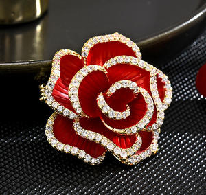 Broche Fleur de Camélia Hesiod pour Femme, Épingle Rose Multi-Couches Haut de Gamme Entièrement Sertie de Diamants pour Fête et Mariage, Principalement en Alliage - Product Image 5