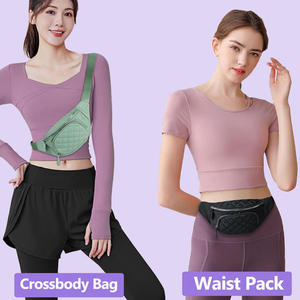 Sac banane réglable en nylon sac à bandoulière pour l'extérieur sac de ceinture matelassé fermeture à glissière en gros pour la course à pied en matériau PU - Product Image 2