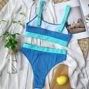 Sotto il filo taglio alto a coste colori a contrasto costumi da bagno donna <span class=keywords><strong>Bikini</strong></span> <span class=keywords><strong>Sexy</strong></span> ragazze costume da bagno stretto Plus Size costumi da bagno costumi da bagno - Product Image 6