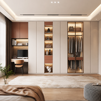 Armoire sur mesure haut de gamme autoportante avec coiffeuse intégrée, penderie intégrée, portes vitrées et éclairage LED