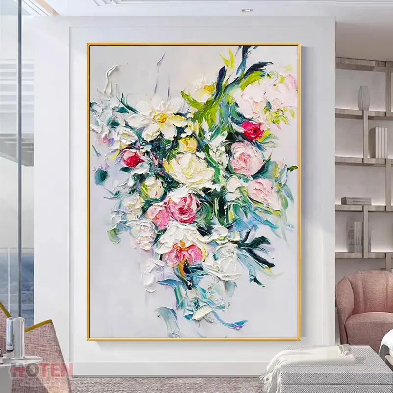 Wall Art Home Decor Pintados à mão Floral Canvas Prints Artwork pinturas acrílicas Imagem Atacado Rose Flower Oil Painting