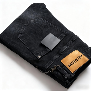 <span class=keywords><strong>Jeans</strong></span> da <span class=keywords><strong>Uomo</strong></span> AeeDenim Italiani Neri a <span class=keywords><strong>Vita</strong></span> Media, Ecologici, <span class=keywords><strong>con</strong></span> Doppia Cerniera e Ciondolo Decorativo a Pois - Product Image 6