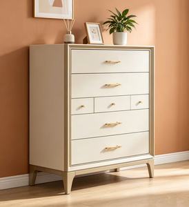 Luxury Cream 7-Drawer Dresser, Tall <b>Chest</b> with Champagne Gold Trim & Handles - Product Image 5