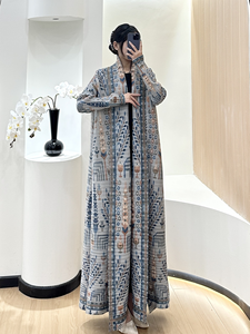 Miyake Abaya 2025 femmes Robe musulmane Vintage grande taille imprimé longue Robe Pour <span class=keywords><strong>Femme</strong></span> modeste décontracté Cardigan veste pour grandes dames - Product Image 3