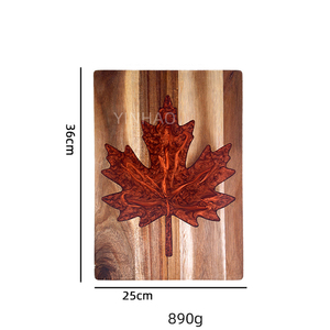 YINHAO, nuevo diseño, tabla de charcutería hecha a mano, tabla de cortar de resina epoxi de hoja de arce, tabla de cortar de madera de acacia - Product Image 2