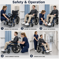 Fauteuil roulant manuel pliable avec sièges ergonomiques, repose-pieds réglables et grandes roues arrière pour la mobilité quotidienne