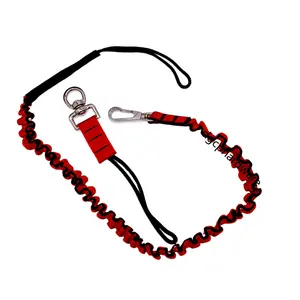 C-PIN Red Polyester Coiled Retractable Bungee Cord Tool Leash Tool Safety Bungee Elastic Tool Lanyard With Aluminum Carabiner