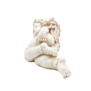 Statua in Resina di Cherubino Dormiente, Figurina di Angioletto Bianco Anticato per Giardino e Casa, Scultura Commemorativa Tranquilla - Product Image 3