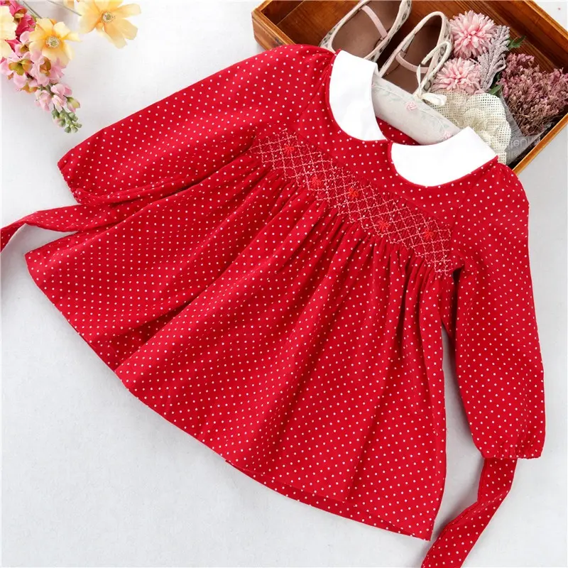 C059MA54 kış noel kırmızı bebek elbiseleri çiçek kız önlüklü elbise kadife çiçek toptan rahat giyim