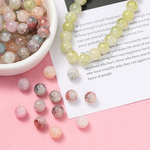 Cuentas de cristal con efecto jade de flor desplegable, redondas de 10mm para fabricación de joyas, 50 unidades, cuentas de vidrio iridiscentes color oro hielo, Verano 2024 - Product Image 1